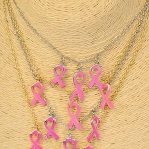 Triple Pink Ribbon Necklace on 18 inch chain